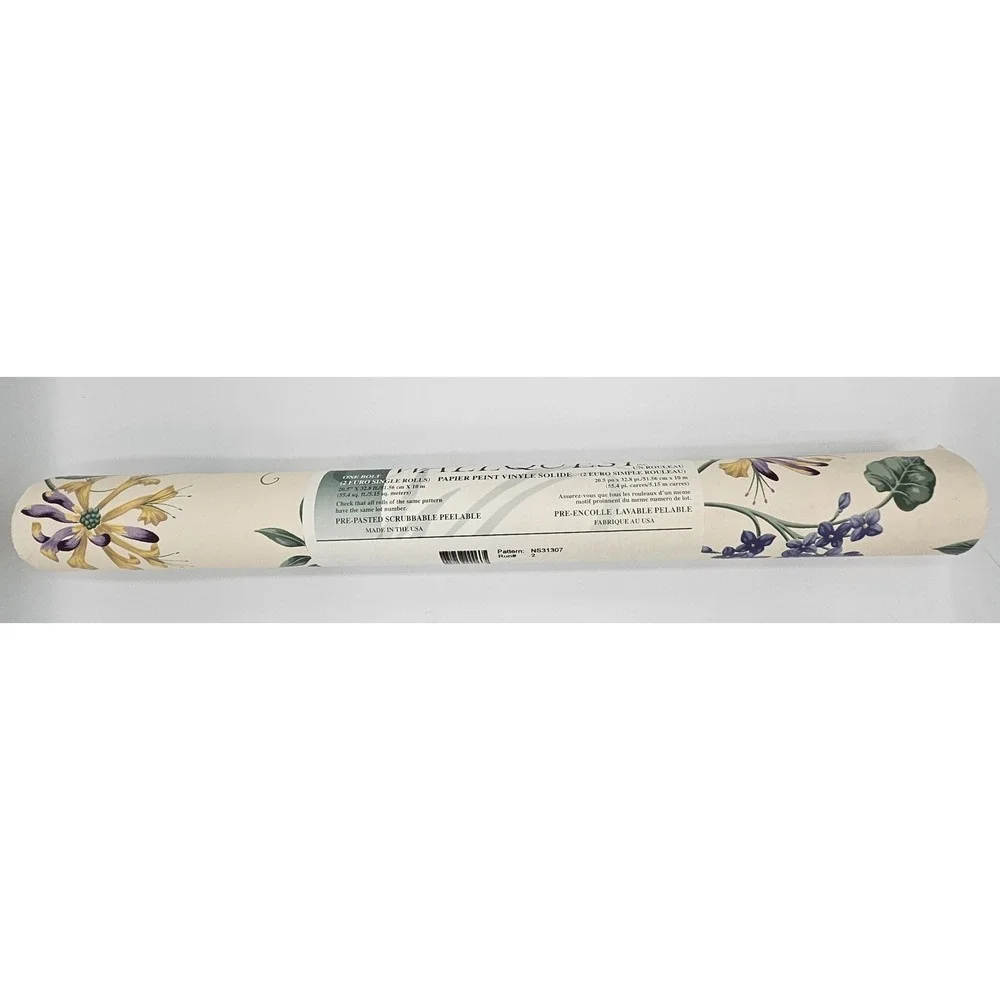 Vintage Wallquest Wallpaper Roll NS31307 Floral Vinyl Wallcovering Purple Yellow